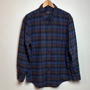 Pendleton Mason Men’s Large Flannel Long Sleeve Shirt Blue Brown Plaid Cotton